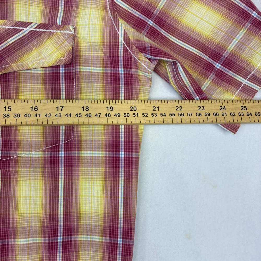 Larry Mahan Western Shirt Mens Small Yellow Red Plaid Pearl Snap LM-1310706NS - Picture 7 of 8